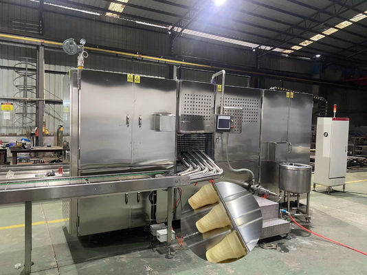 Harga yang bagus Stain Steel 12000pcs/H wafer Cone Mesin Baking PLC dikendalikan on line